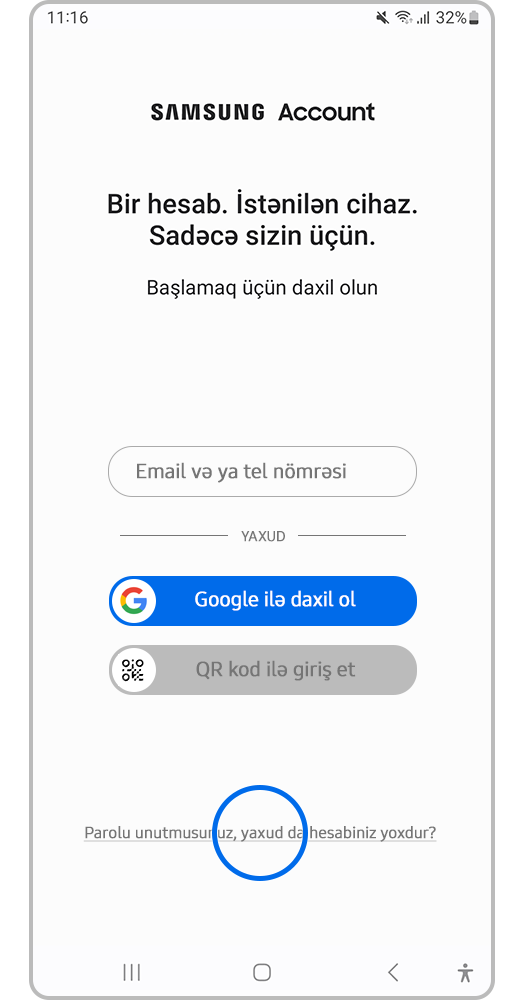 "Parolu unutmusunuz, yaxud da hesabiniz yoxdur?" seçin.