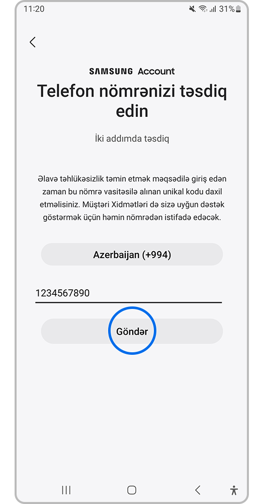 Telefon nömrənizi təsdiqləyin