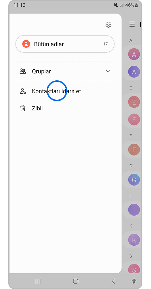 Kontaktları idarə et seçin.