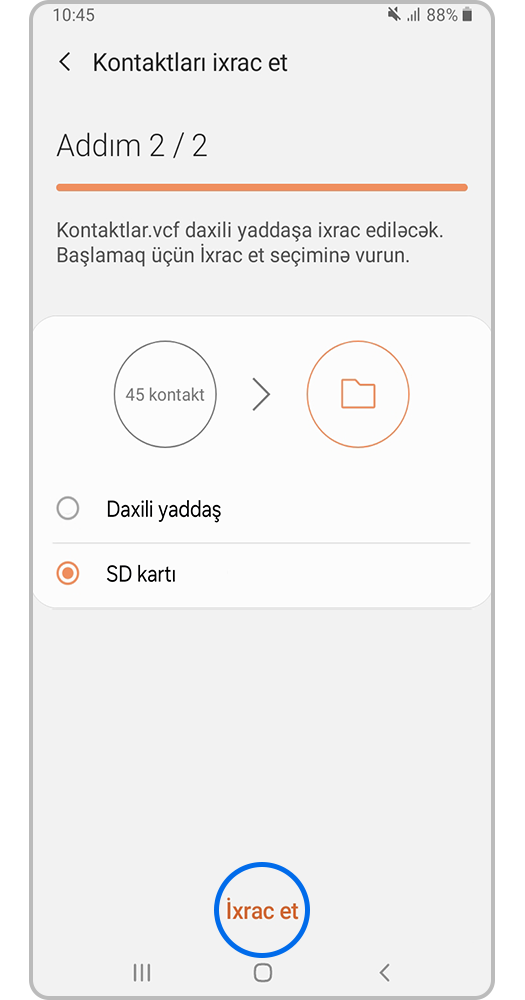 SD Kartı seçin ve İxrac et üzərinə klikləyin