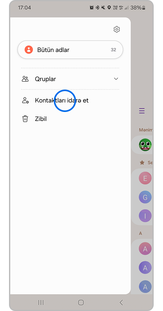 Kontaktları idarə et seçin.