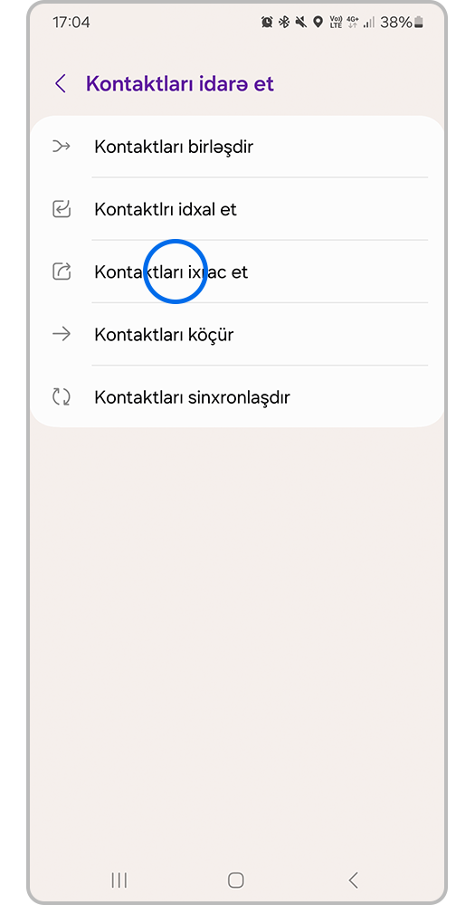 Kontaktları ixrac et seçin.