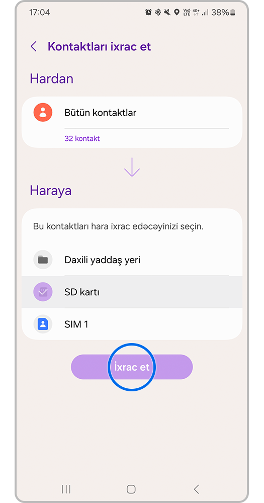 SD Kartı seçin ve İxrac et üzərinə klikləyin