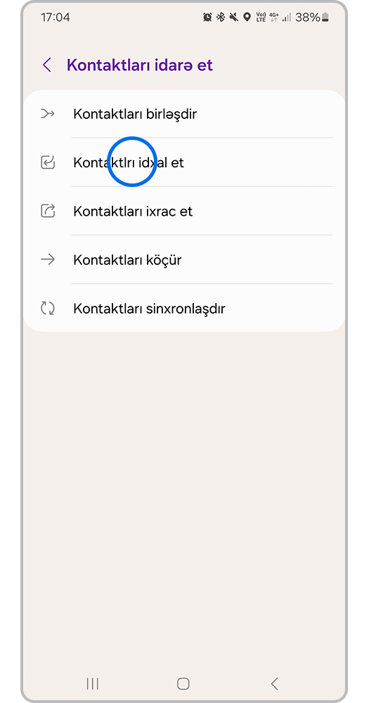 Kontaktları idxal et seçin.