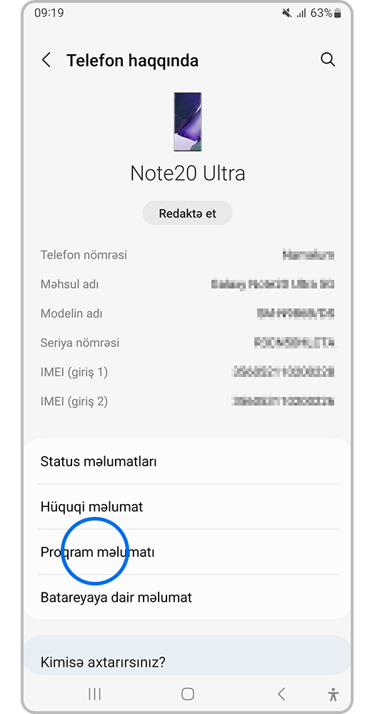 "Proqram məlumatı" seçin