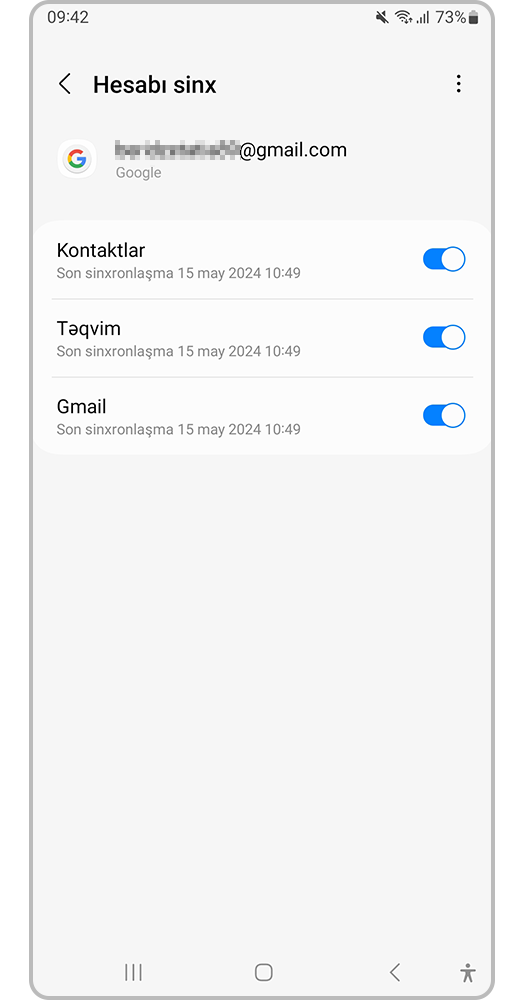 Hesabınızla sinxronlaşdırılan məlumatların siyahısı görünəcək
