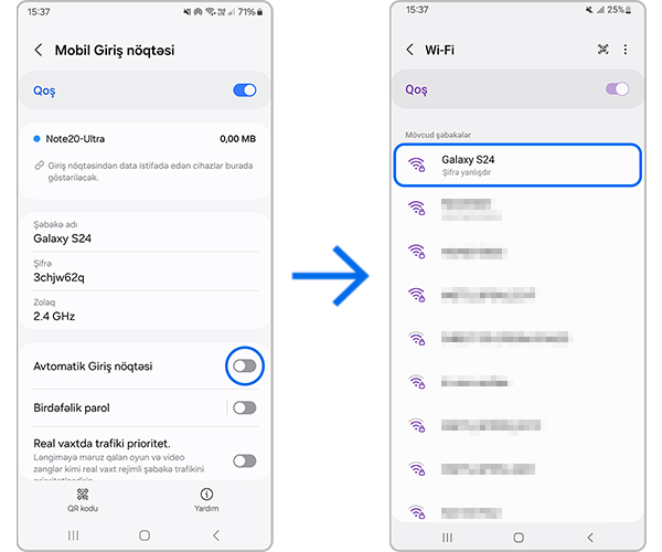 Avtomatik giriş nöqtəsi rejimi deaktivdir
