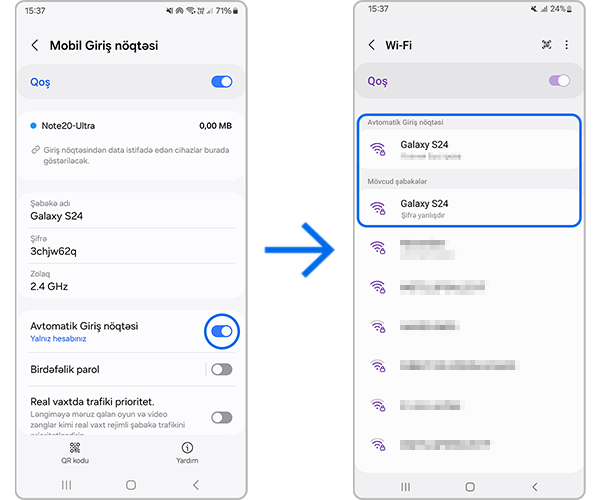 Avtomatik giriş nöqtəsi rejimi aktivdir