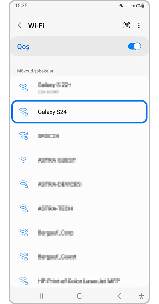 Wi-Fi-ı yandırın və istədiyiniz şəbəkəni tapın