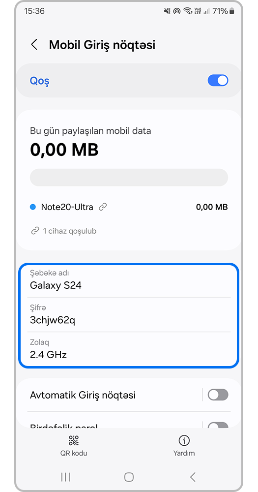Giriş nöqtəsinin adını və ya parolunu daxil edin