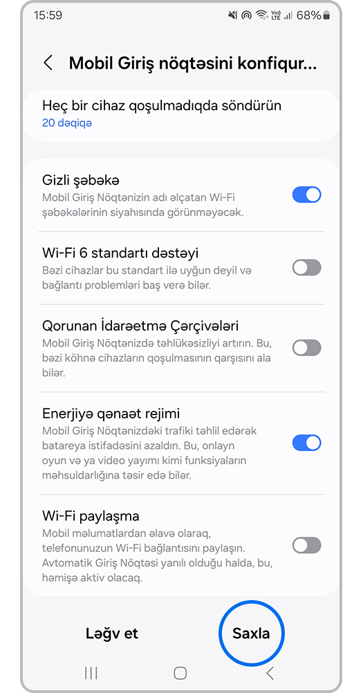 "Saxla" bölməsinə basın