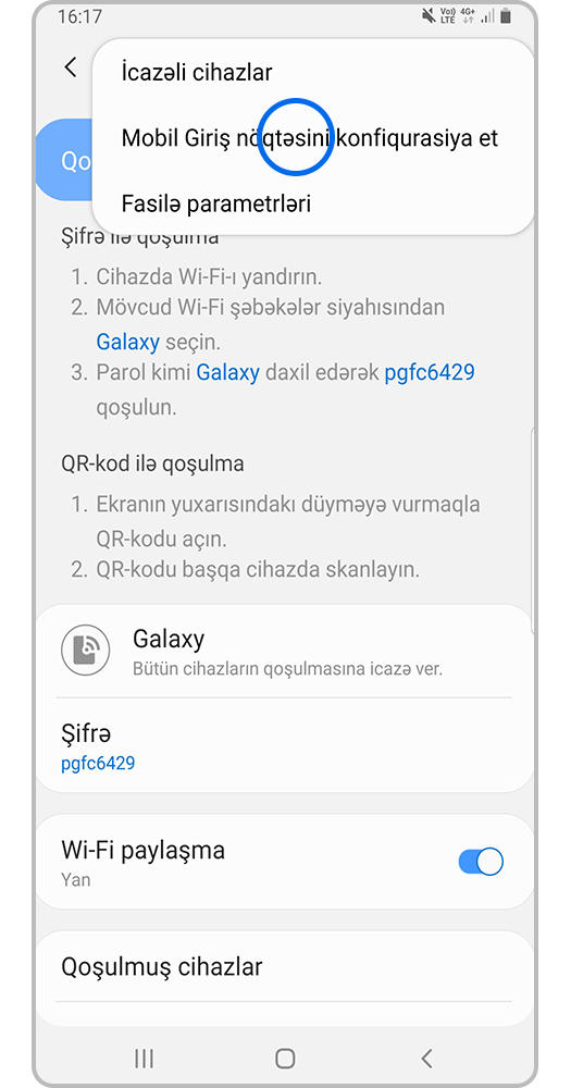 "Mobil Griş nöqtəsini konfiqurasiya et" keçin