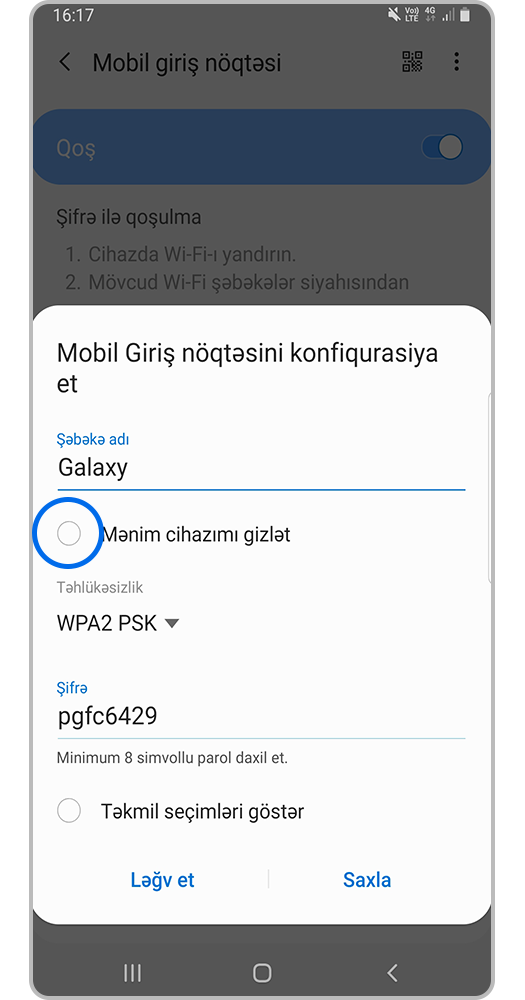 "Mənim cihzımı gizlət" funksiyasını aktiv edin