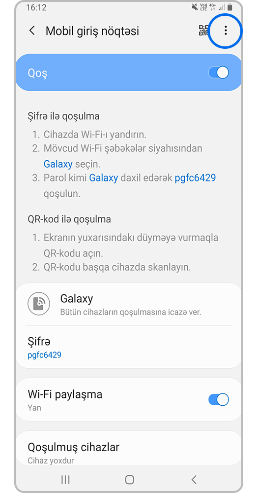 “⁝ Seçimlər (üç nöqtə)” üzərinə vurun