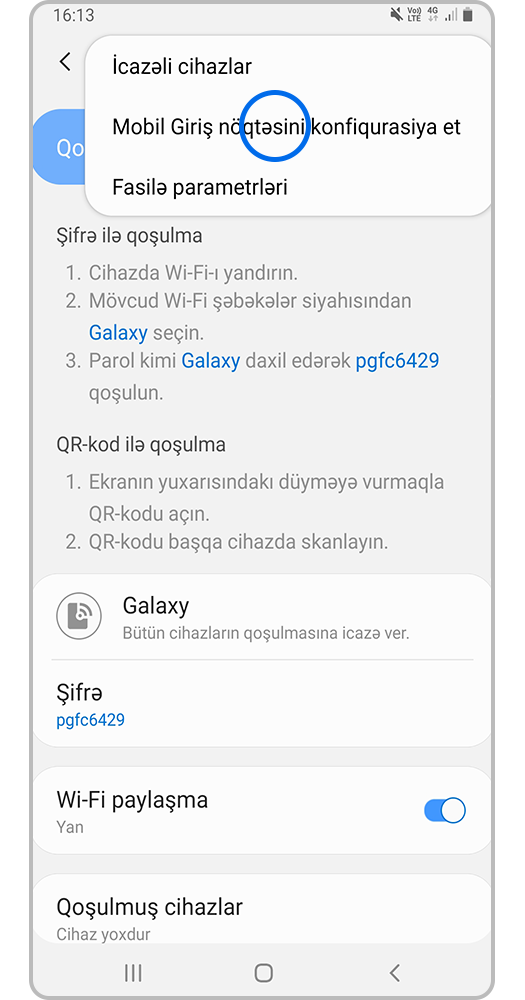 "Mobil Griş nöqtəsini konfiqurasiya et" keçin