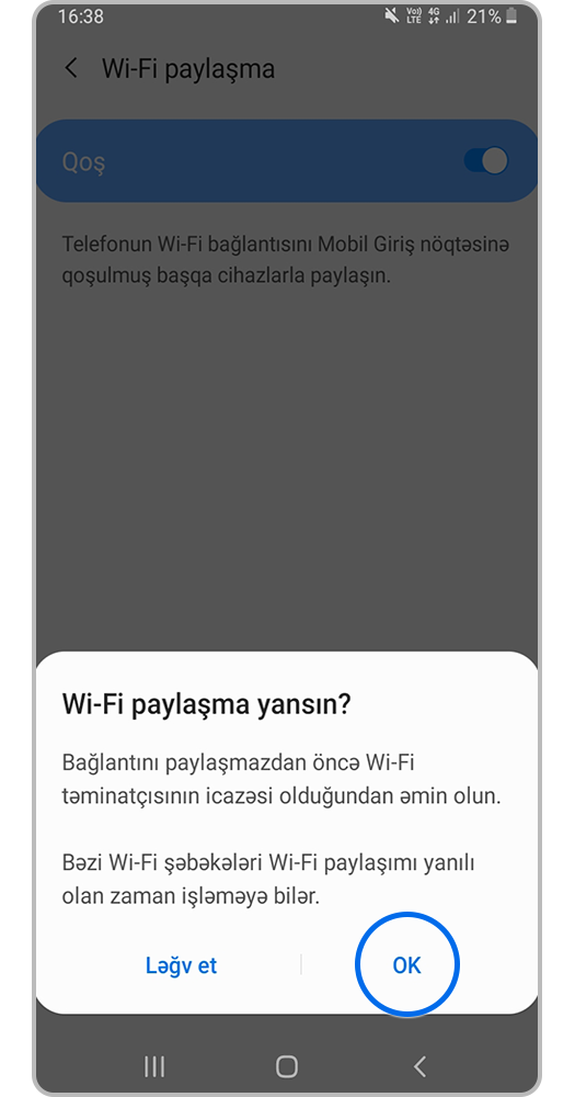 Təsdiq etmək üçün OK düyməsini vurun.