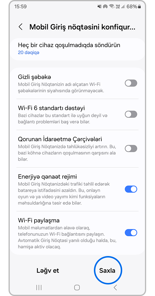 Saxla düyməsini vurun.