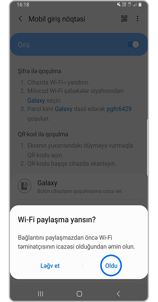 Təsdiq etmək üçün Oldu vurun.