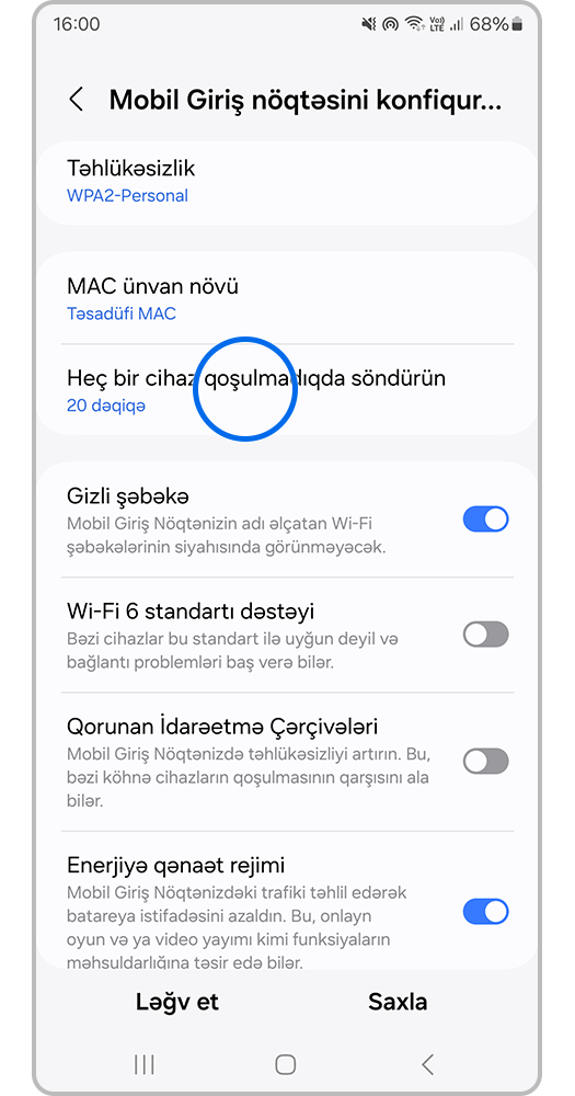 Heç bir cihaz qoşulmadıqda söndürün üzərinə vurun.