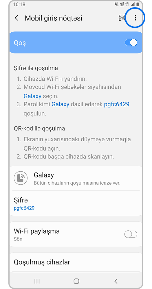 Ekranın yuxarı sağ küncündə ⁝ Seçimlər (üç nöqtə) üzərinə vurun.