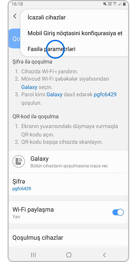 Fasilə parametrləri keçin.