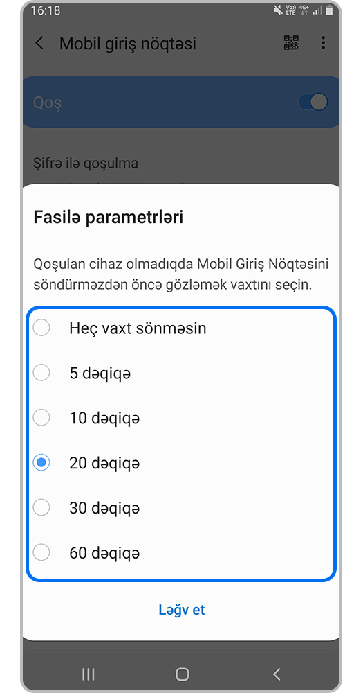 İstədiyiniz vaxt intervalını basın.