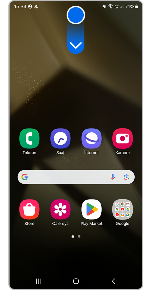Sürətli tənzimləmər panelini açmaq üçün iki barmağınızla ekranın yuxarısından aşağı sürüşdürün.