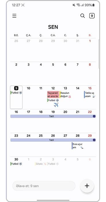Aylara baxmaq üçün sağa və sola sürüşdürün
