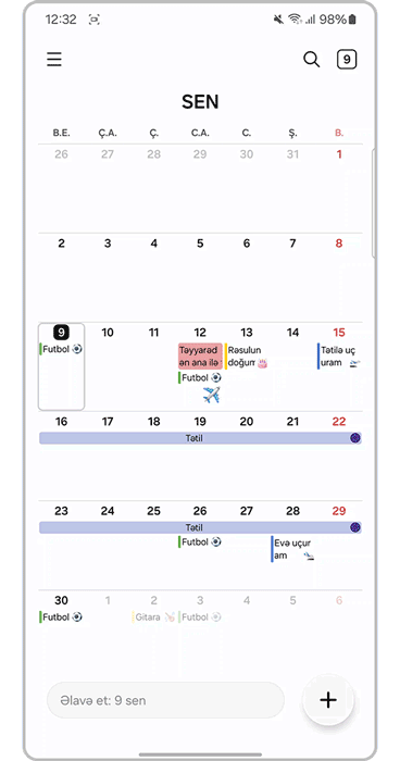 Təqvimləri sinxronlaşdırmaq üçün yuxarıdan aşağı çəkin