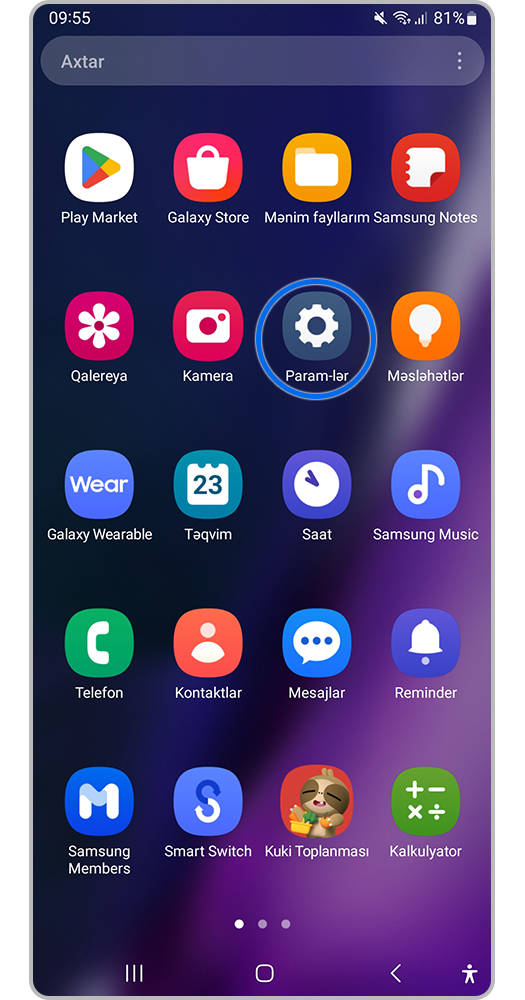 "Parametrlər" açın