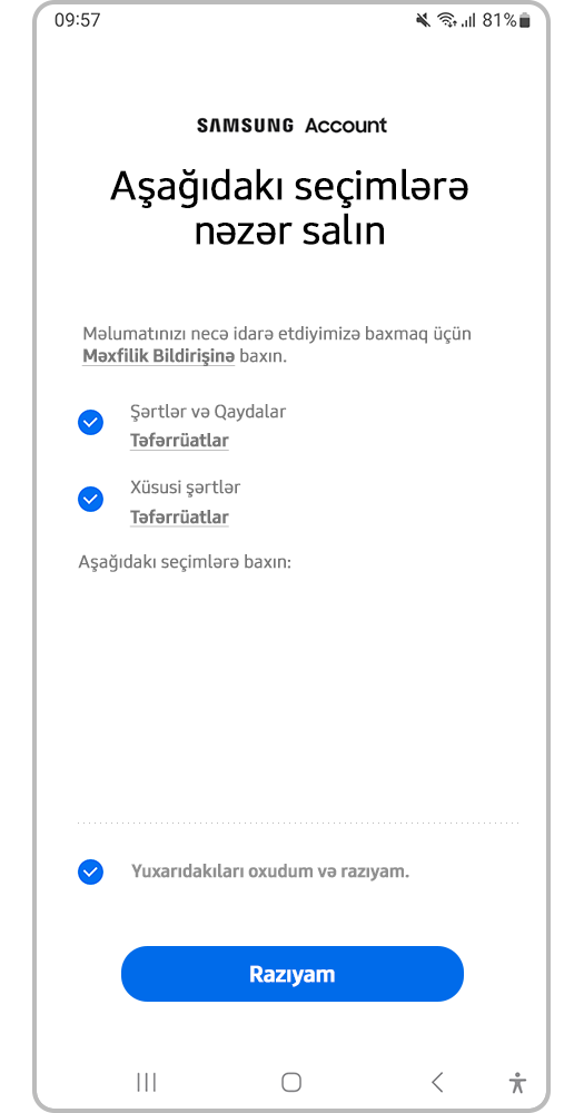 Razıyam düyməsini vurun