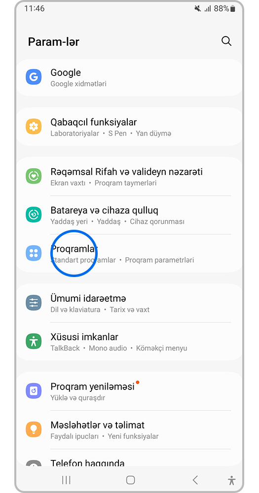 Parametrlər > Proqramlar