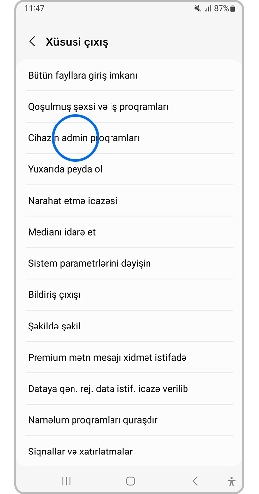 Cihazın admin proqramları açın.
