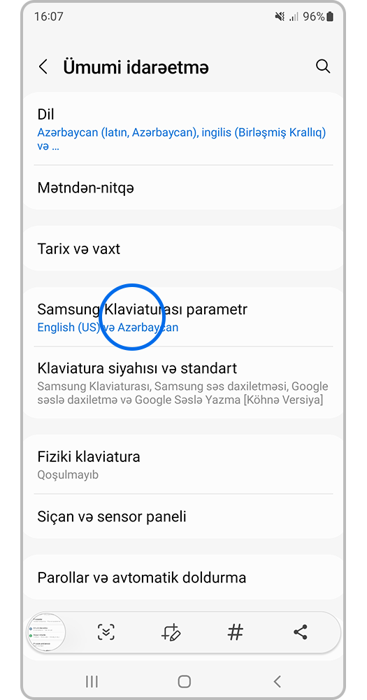 Samsung Klaviaturası Parametr