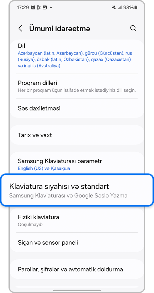 klaviatura siyahısına keçin