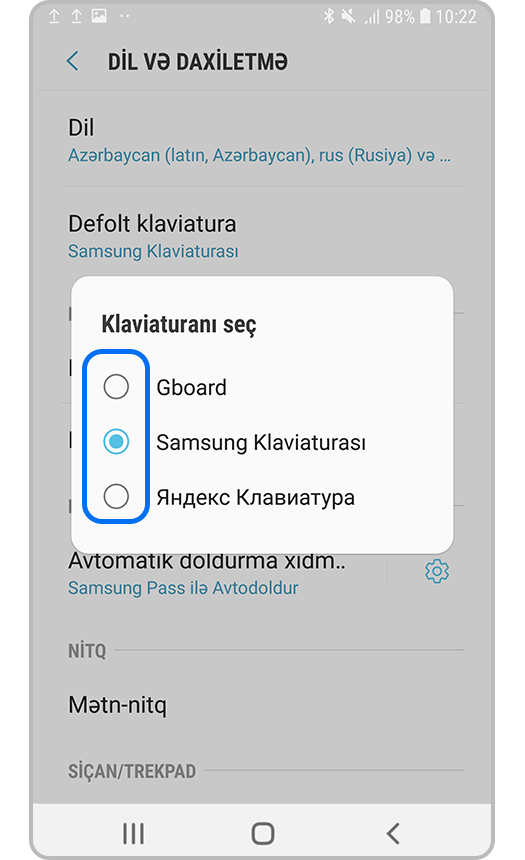 Görünməli olan klaviaturanı seçirik.