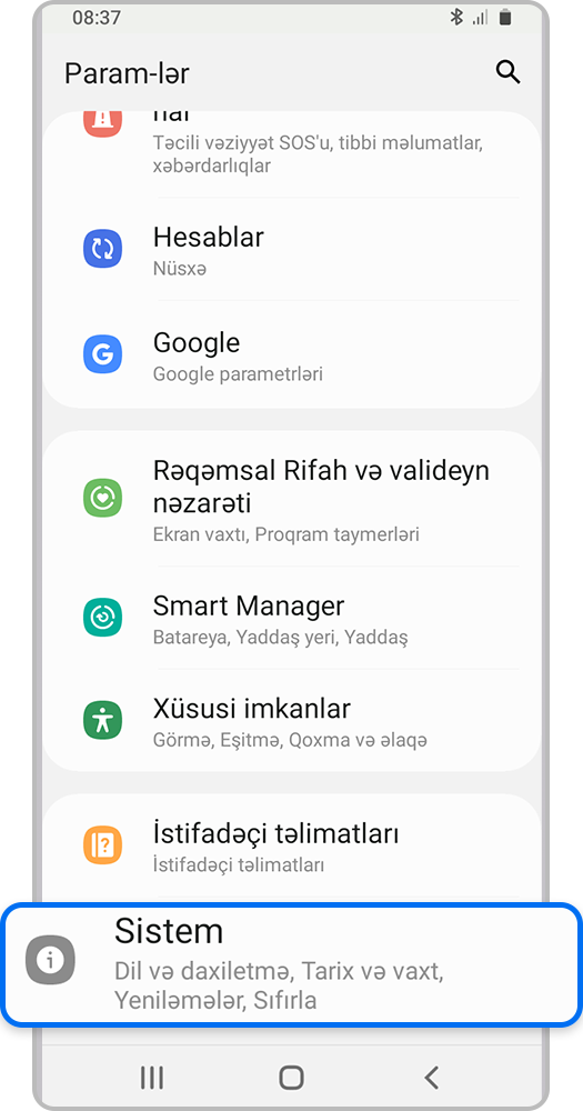 Tənzimləmələri açın və Sistem əlavəsinə keçin.