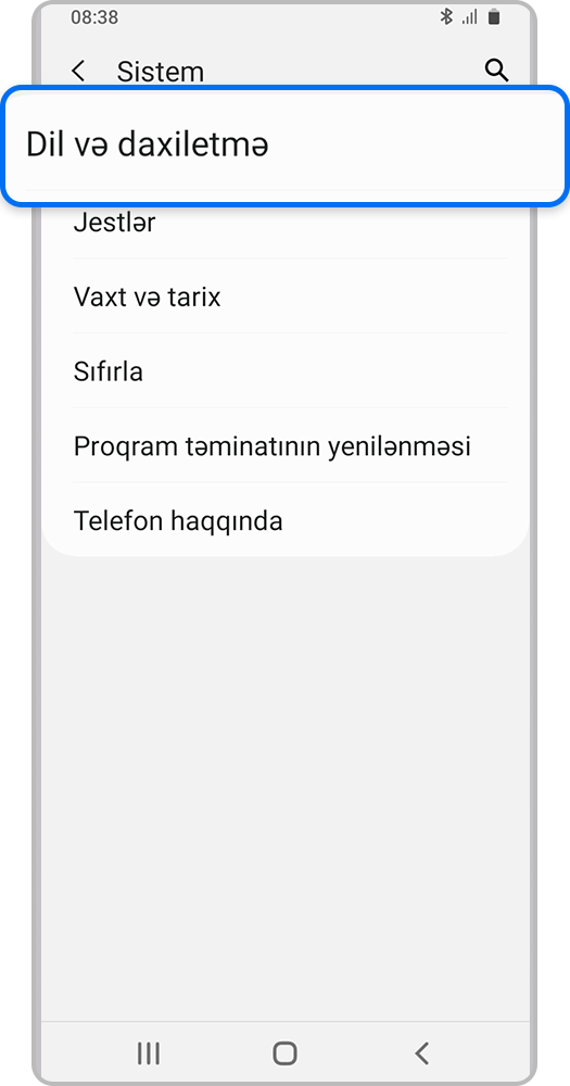 Dil və daxiletmə bölməsini seçin.