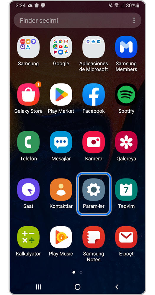 Smartfon ekranı, Parametrlər daxil olun.