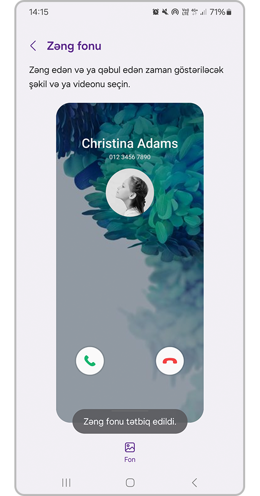 Şəkil zəng ekranının fonu qismində