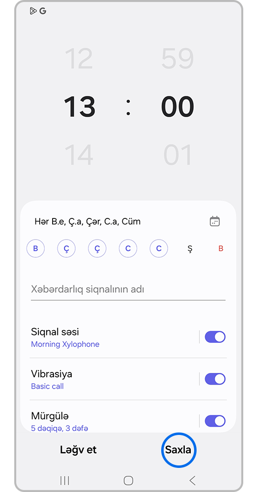 Zəngli saatın tənzimləmələrini yadda saxlamaq