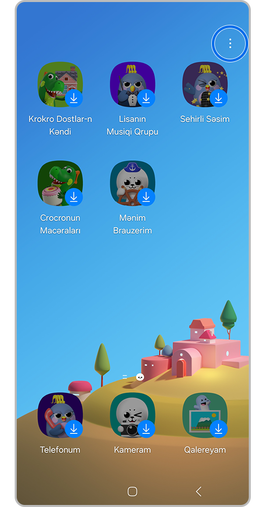 1-ci addım. Samsung Kids ana səhifəsinin yuxarı sağ küncündəki Daha çox (üç nöqtə) düyməsinə basın.