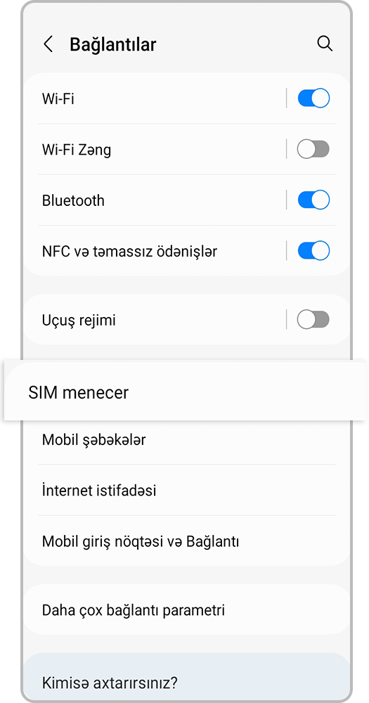 3-ci addım. SIM kart dispetçerinə basın.