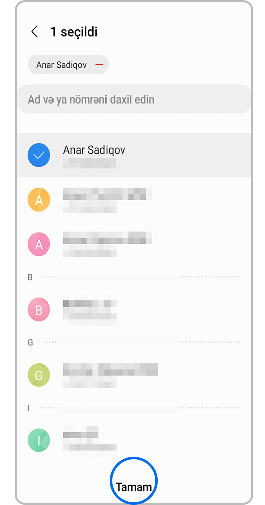 İsmarışı alan şəxsi əlavə edin. İsmarışı alan şəxs əlavə edilmədiyi halda, SIM kartı seçmək mümkün olmayacaq.