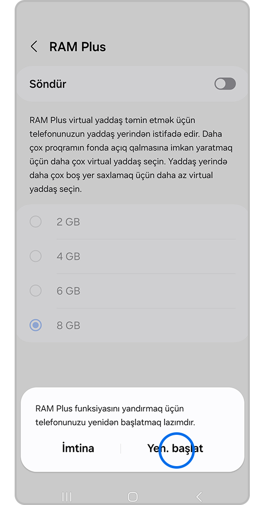 Funksiyanı aktivləşdirmək üçün cihazı yenidən başlatmaq lazım gələcək. Yenidən başlat düyməsini sıxın.