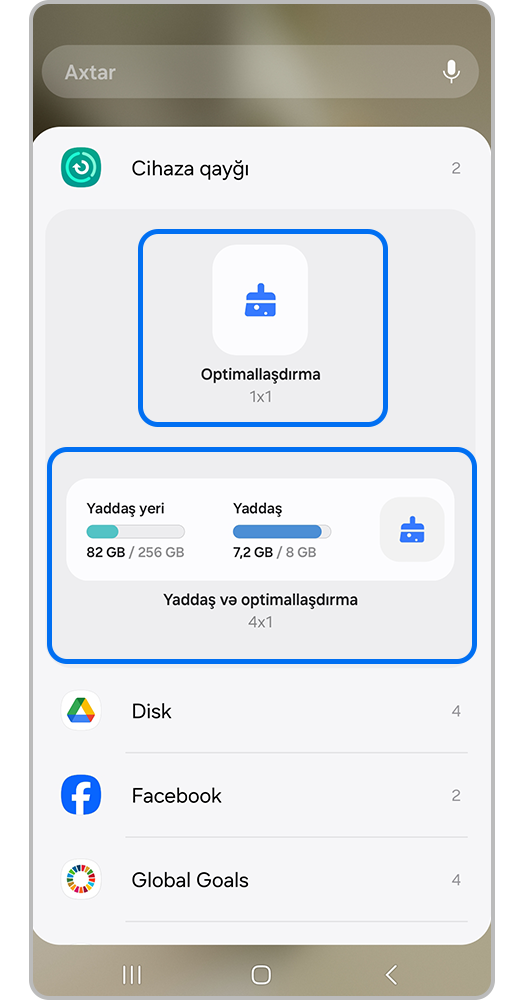 Optimallaşdırma vidjetinin işi