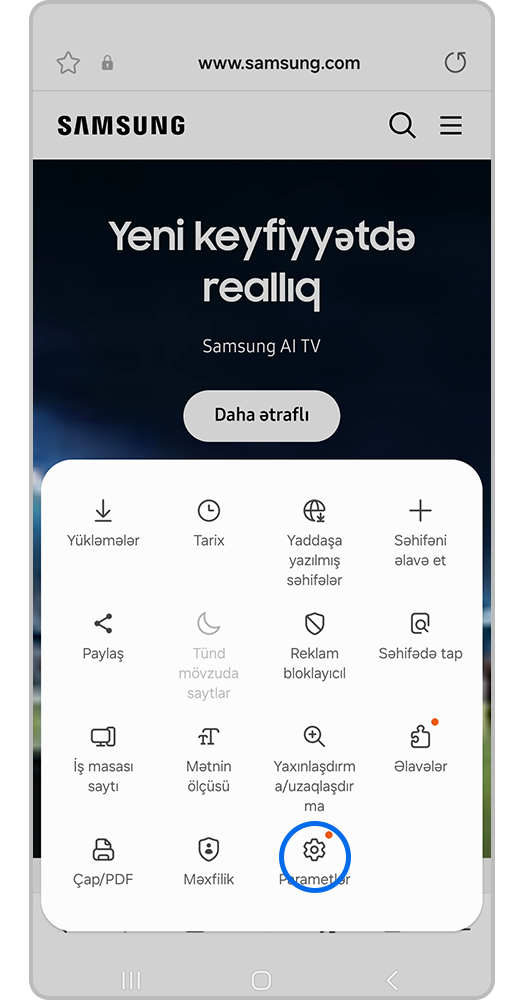 "Tənzimləmələri"i seçin