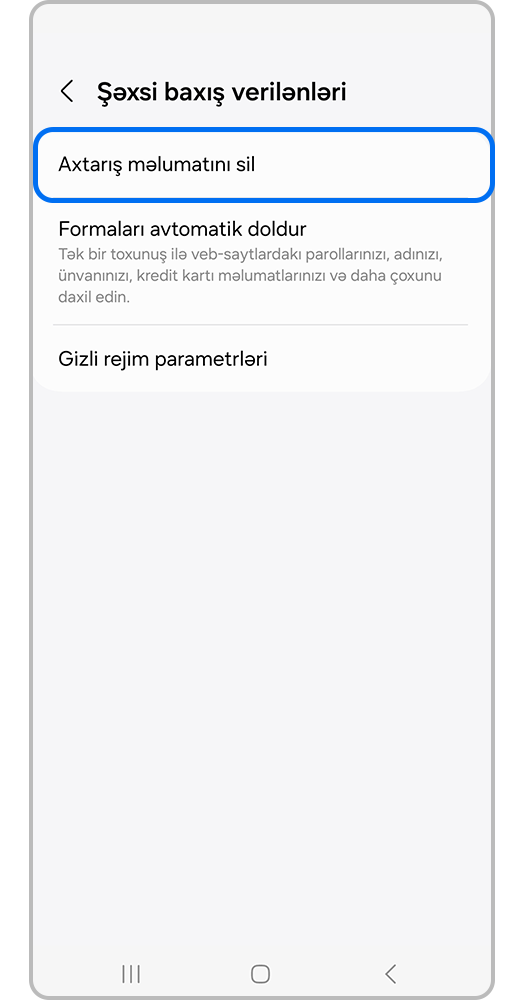 "Baxış haqqında məlumatların silinməsi"ni seçin.