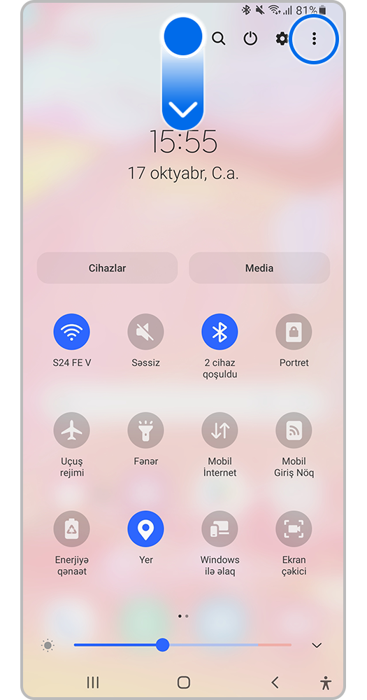Smartfon ekranı, sürətli Ayarlar Paneli