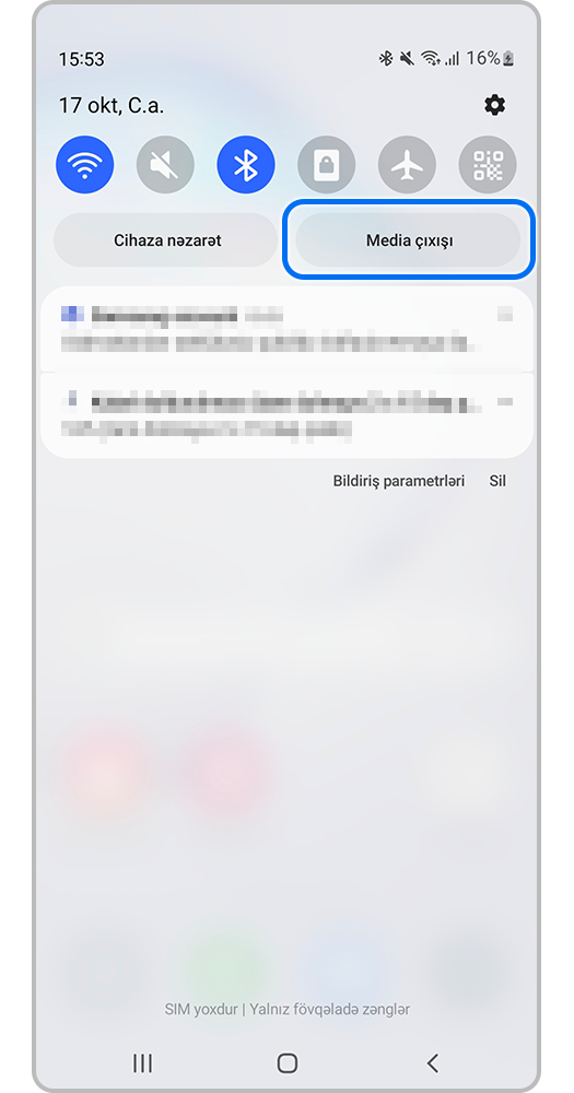 Smartfon ekranı, sürətli Ayarlar menyusunda media Çıxış düyməsi